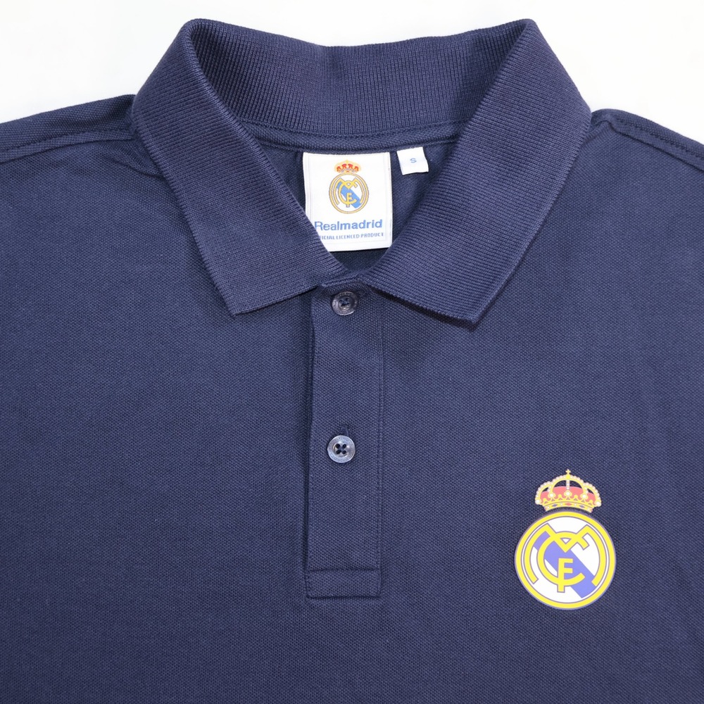 Real Madrid CF Official Licensed Navy Blue Short Sleeve Polo Shirt Mens Small